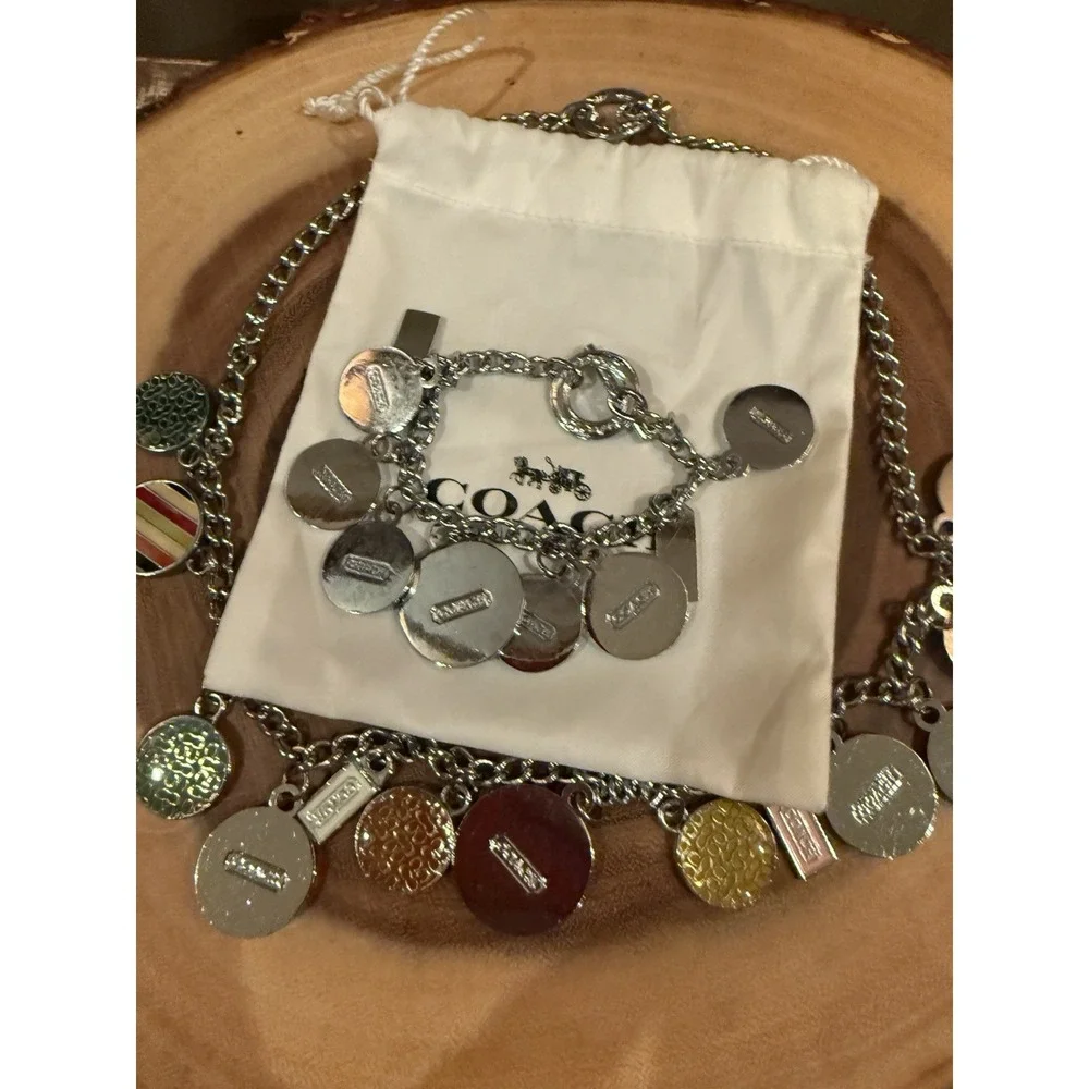 Vintage Y2K Coach Legacy stripe charm bracelet and matching necklace Enamel Rare